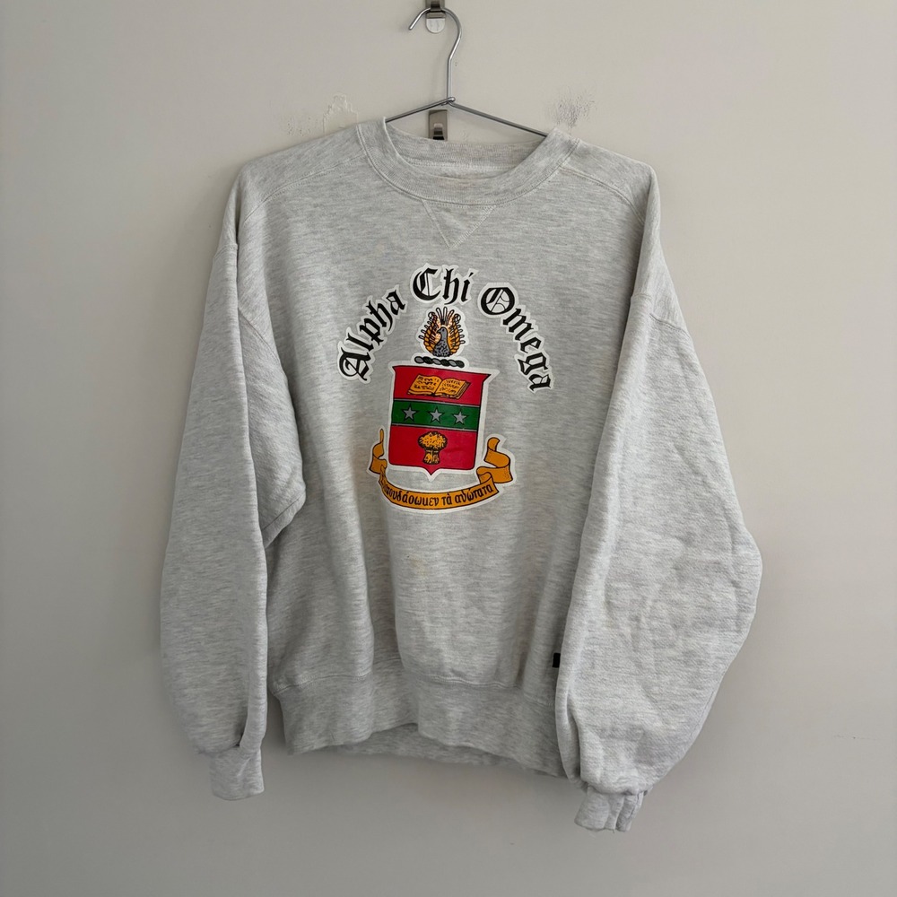 Vintage Russell Athletic Alpha Chi Omega Sweatshirt Grey Large Made in USA